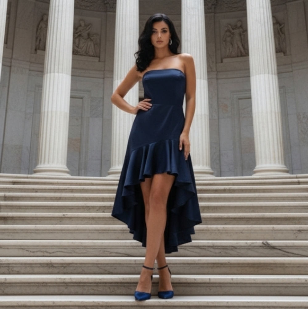 Marthea Strapless Dress Fit & Flare Asymmeyrical Black Size Medium